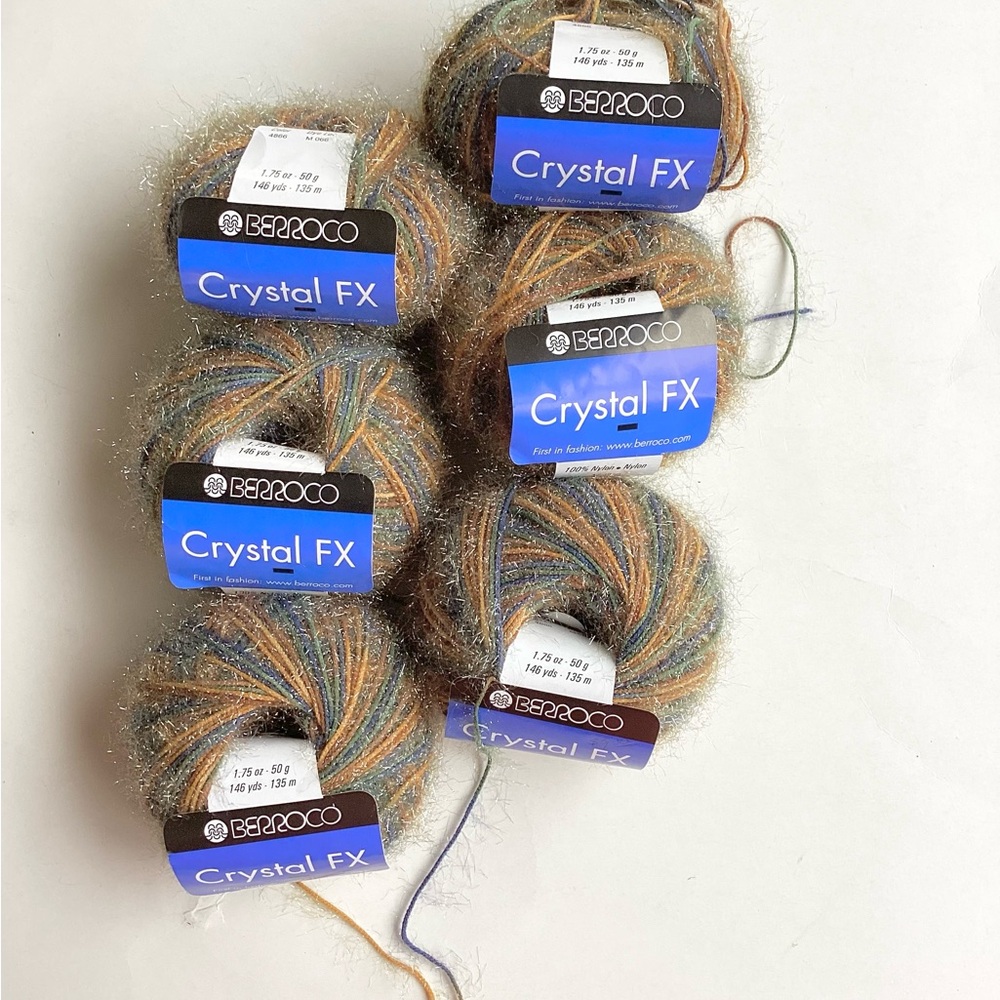 Berroco Crystal FX Multicolor Nylon Yarn Blue Brown Tan Silver Eyelash Accents R